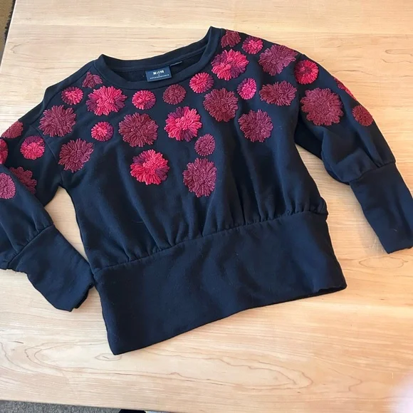 Anthropologie MAEVE Floral Embroidered Black/ Reds Sweatshirt Size Small - Picture 4 of 8